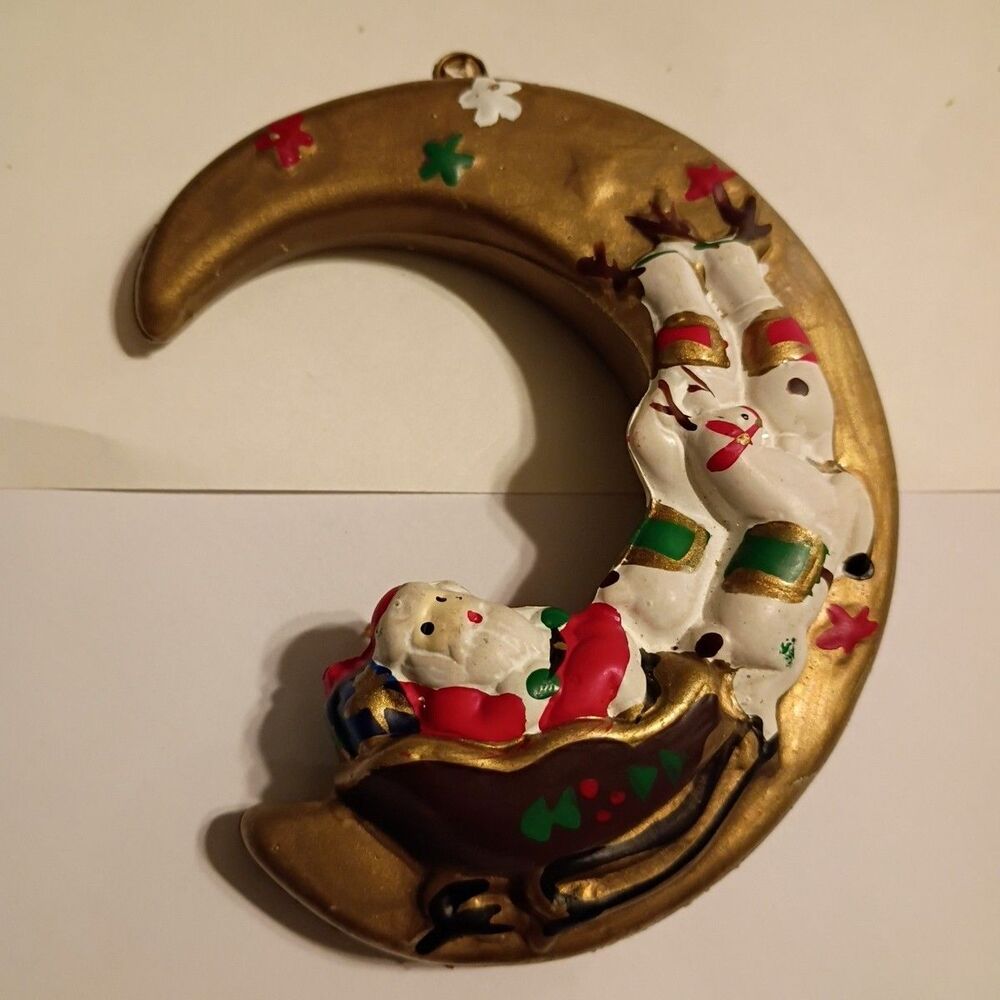 VTG Whimsical Half Moon Christmas Ornament Santa Sleeping On The Moon Katherine